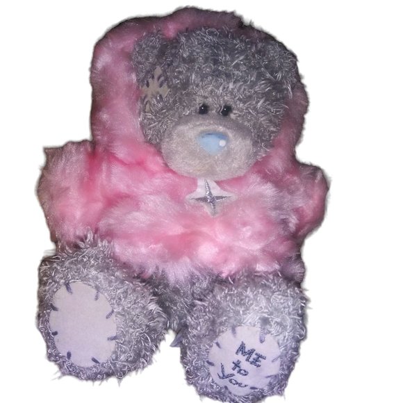 Carte Blanche Me to You Gray Bear Pink Coat Stuffed Animal Snowflake 6 Inch Plus - Picture 1 of 9